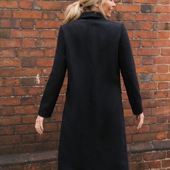 black button down classic trench pea coat jacket - Picture 5 of 6